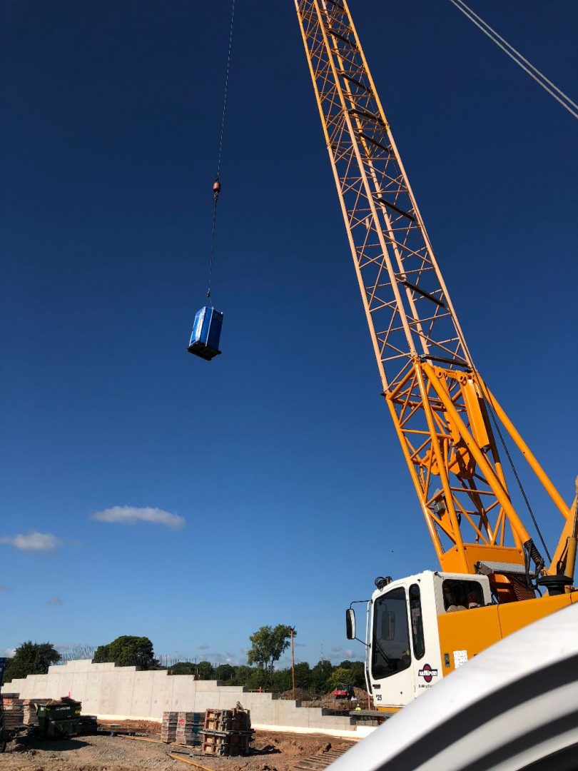 Crane Lift Restroom Rays Sanitation Oshkosh, WI Porta Potty Rentals